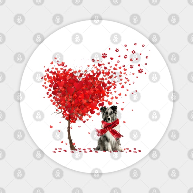 Happy Valentine's Day Heart Tree Love Shetland Sheepdog Magnet by cyberpunk art